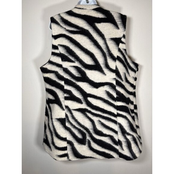 CHICOS Zebra Animal Faux Fur Wool Blend Vest Black White Size 2 US 12 Large - Picture 4 of 8